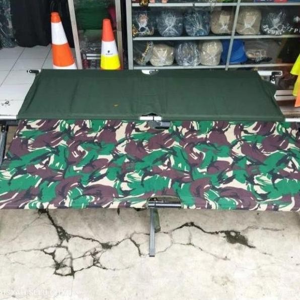 Velbed Aluminium Loreng Standar Tni/Folding Bed/Tempat Tidur Lipat Co