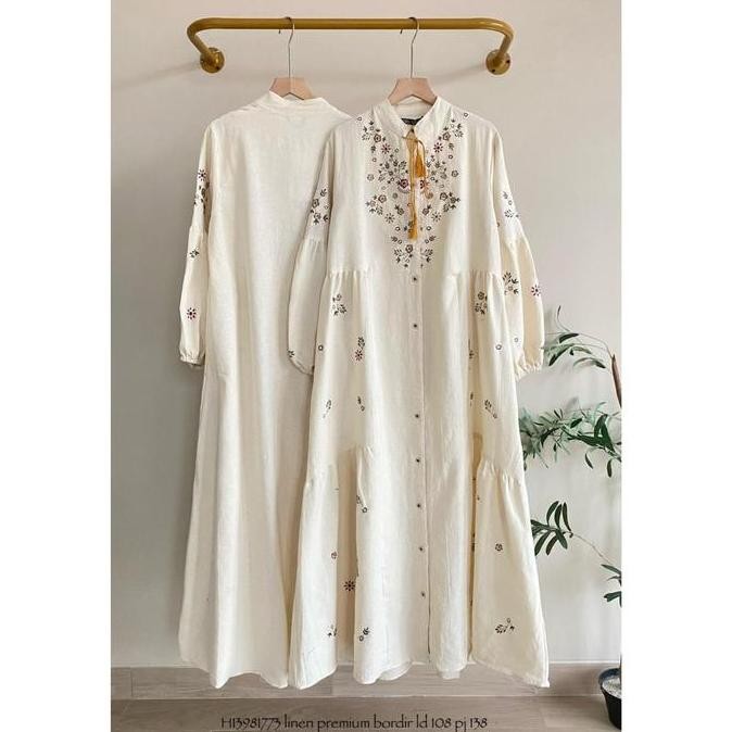 Baju Dress Linen Premium Bordir Import / Gamis Fashion Wanita Terbaru