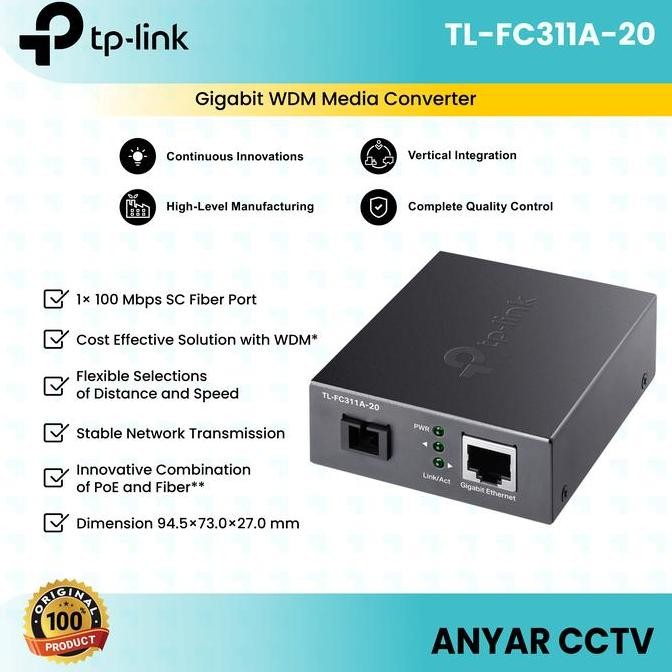 BEBAS ONGKIR - TP-Link TL-FC311A-20 / TL-FC311B-20 Gigabit WDM Media Converter