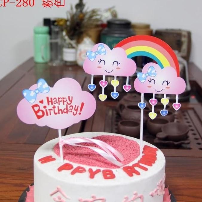 Cake Topper Awan Biru Pelangi Lucu Hiasan Kue Ultah Birthday Party Termurah