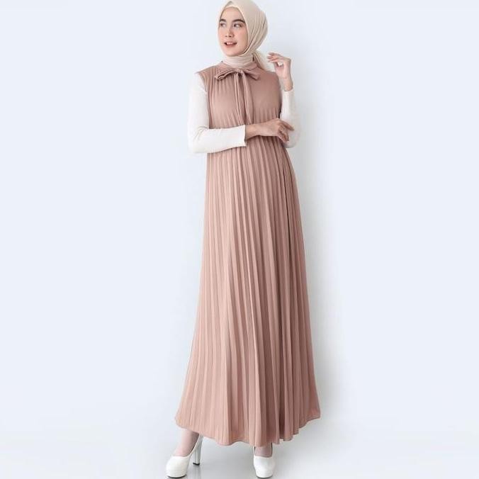 Gamis Plisket Tali Pita Leher Maxi - Longdress Wanita Muslim Tanpa Lengan Mayung Jumbo I Inner Dress