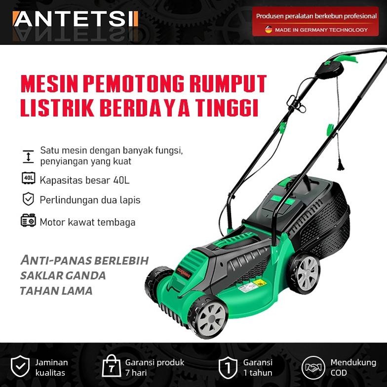 ANTETSI Mesin Pemotong Rumput Listrik 1600w 3 Penyesuaian Kecepatan Mesin Pemotong Rumput Kapasitas 