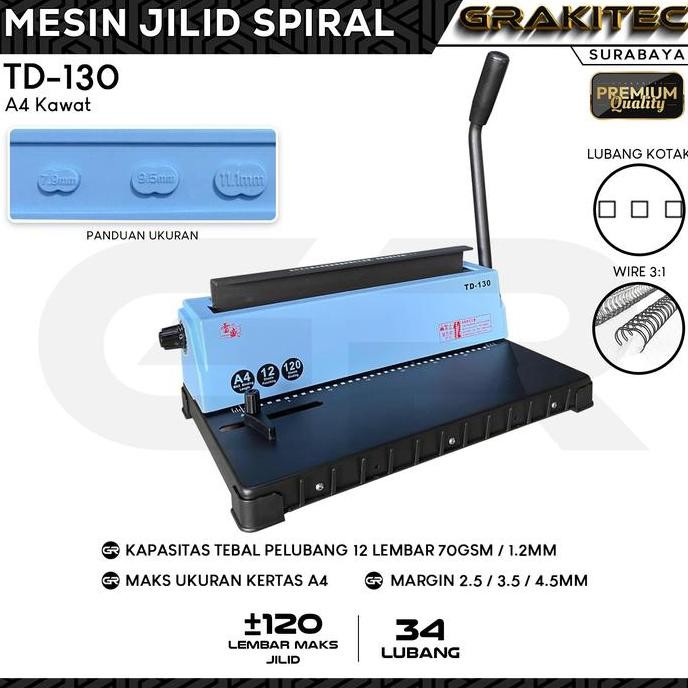 

Mesin Jilid Spiral Kawat T118R TD13 TD130 Grakitec