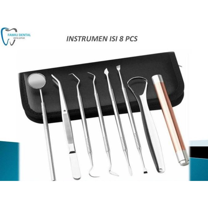 Dental kit stainless steel isi 8 alat pembersih karang gigi manual