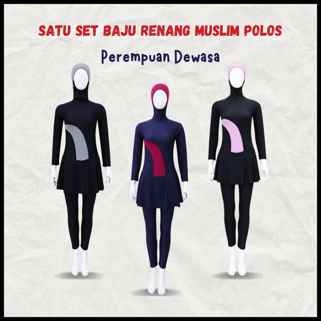 [1 SET] BAJU RENANG WANITA MUSLIM DEWASA POLOS JUMBO CUP BH