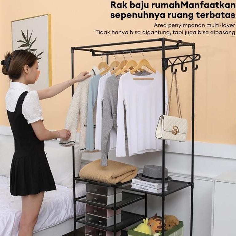 Rak Baju Gantung Minimalis Rak Gantungan Baju Sudut Lemari Pakaian Portable - Tanpa Tutup Gantung