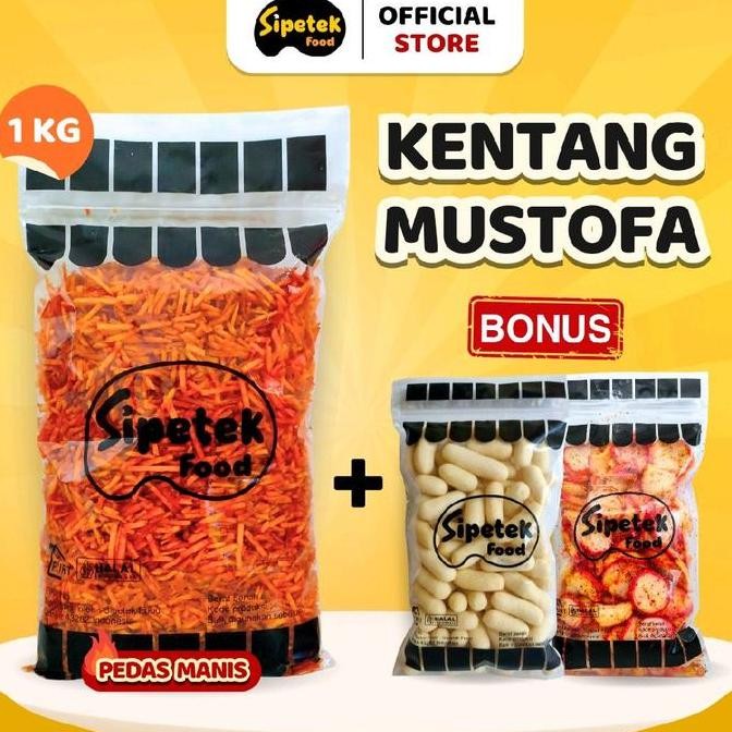 

Sipetek - [Spesial] Kentang Mustofa 1kg Pedas Manis Gurih Kriuk Gratis 2 Snack