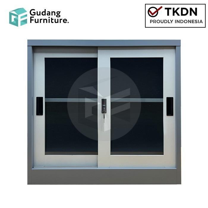 Lemari Arsip Besi Kantor Sliding 2 Pintu Lemari Arsip Pintu Kaca Filling Cabinet Metal Kony