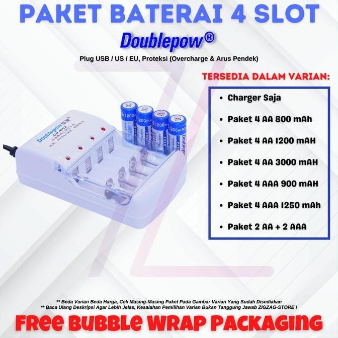 Doublepow arger + 4 Baterai AA / AAA / Paket Baterai Cas Doublepow