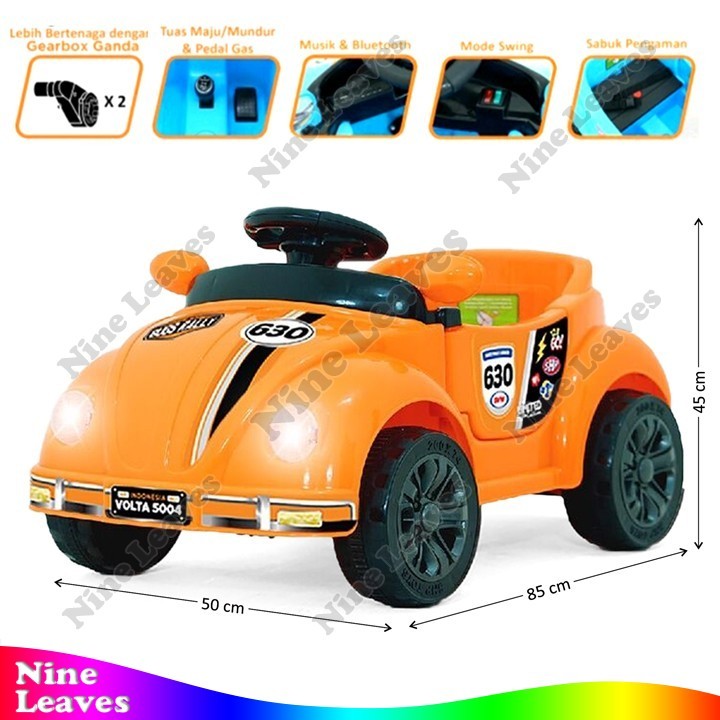 Mobil Aki Mainan Anak VW Beetle Clasic Orange Lampu Lagu Anak + Remote Classy 5004 Bugs Rally