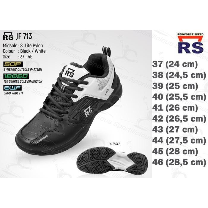 Sepatu Bulutangkis Rs Jf 713 Black White Jeffer 713 Olahraga Badminton