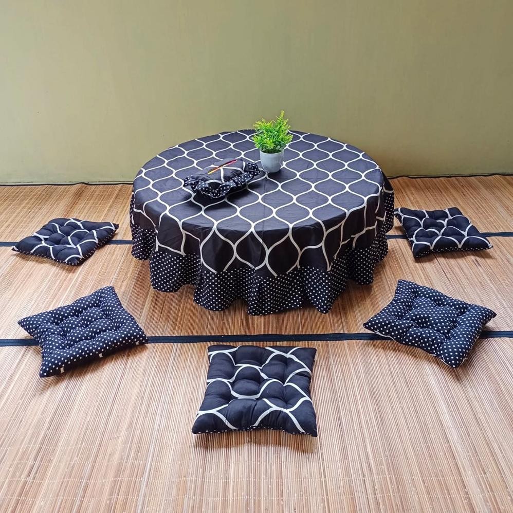 COD Paket 7 Pcs Bantal Alas Duduk Lesehan Set Taplak Meja Osin Bulat Rumbai Sarung Tempat Tisu