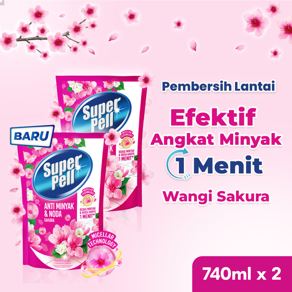 SuperPell Pembersih Lantai Anti Minyak & Noda dengan Harum Bunga Sakura 740ml x2