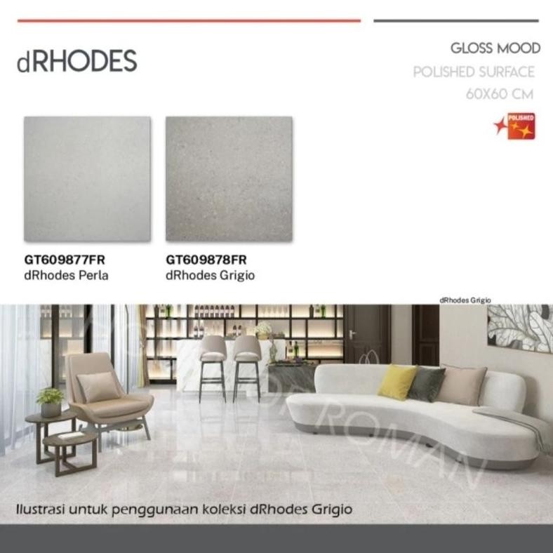 WN Roman Granit 60x60 dRhodes Series (Gloss Mood) / Lantai Granit Motif Trazzo Glossy Kilap / Lantai