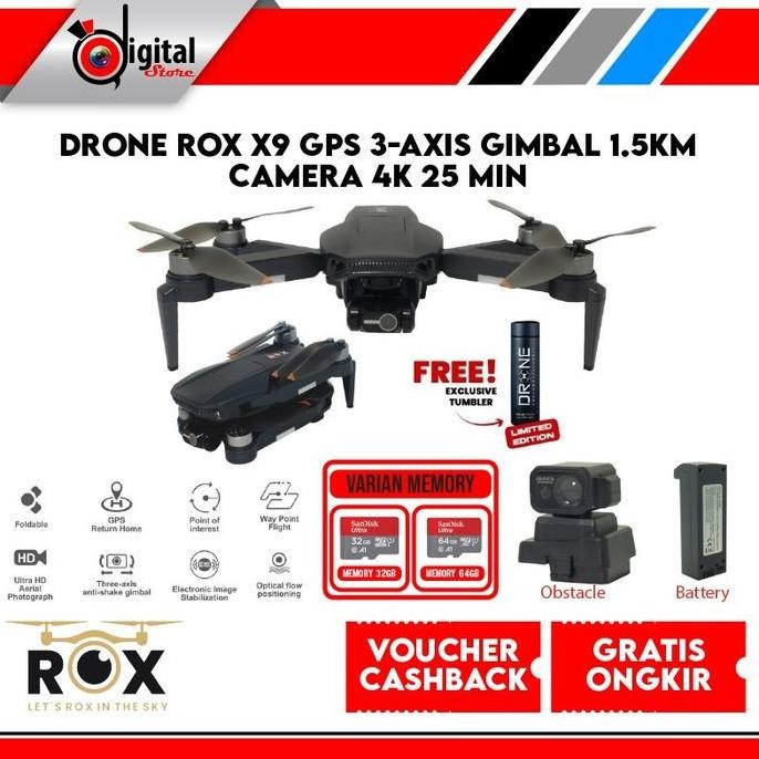 Drone ROX X9 GPS 3-Axis Gimbal 1.5KM Camera 4K 25 Min - Drone
