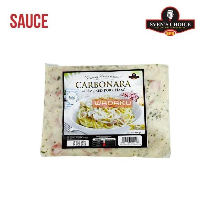 

Ready SAUS CARBONARA SVEN'S CHOICE DOUBLE CREAM, HAM DAN KEJU ASLI 150g