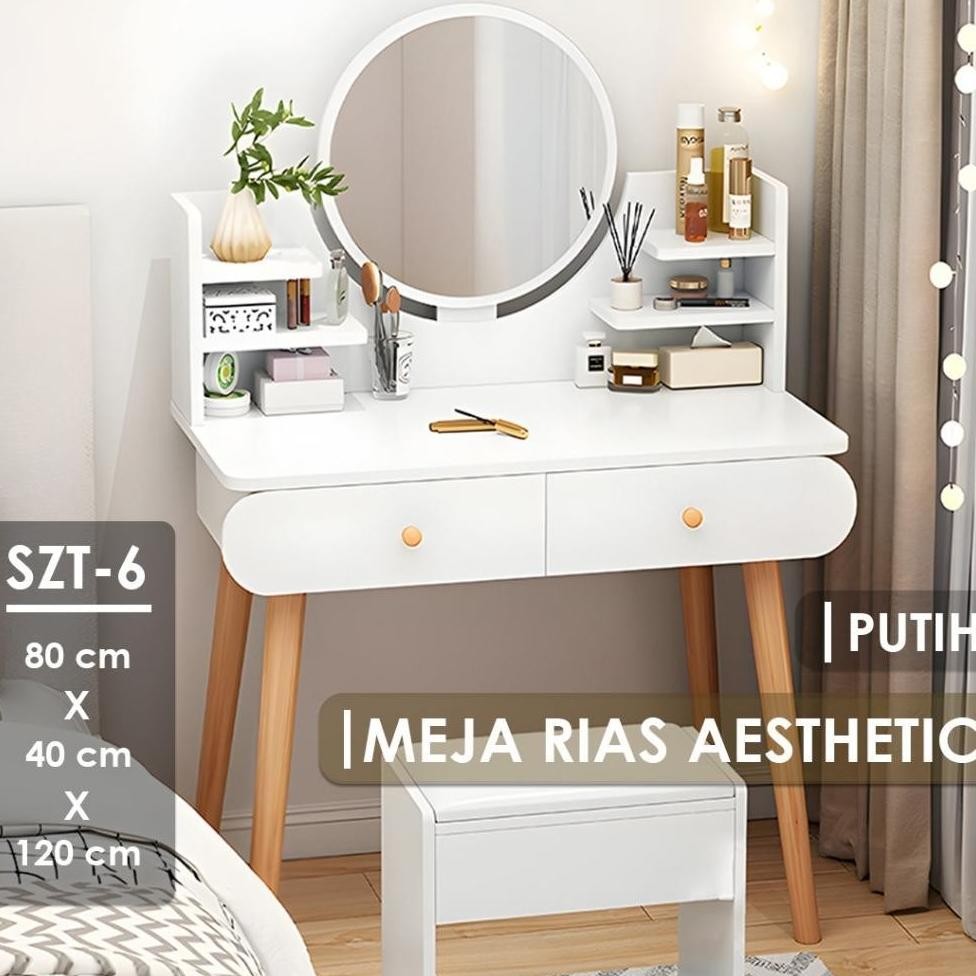 Meja Rias Minimalis Meja Rias Kayu MDF Meja Kosmetik Modern Meja Rias Kamar Tidur Kecil Desain Laci 