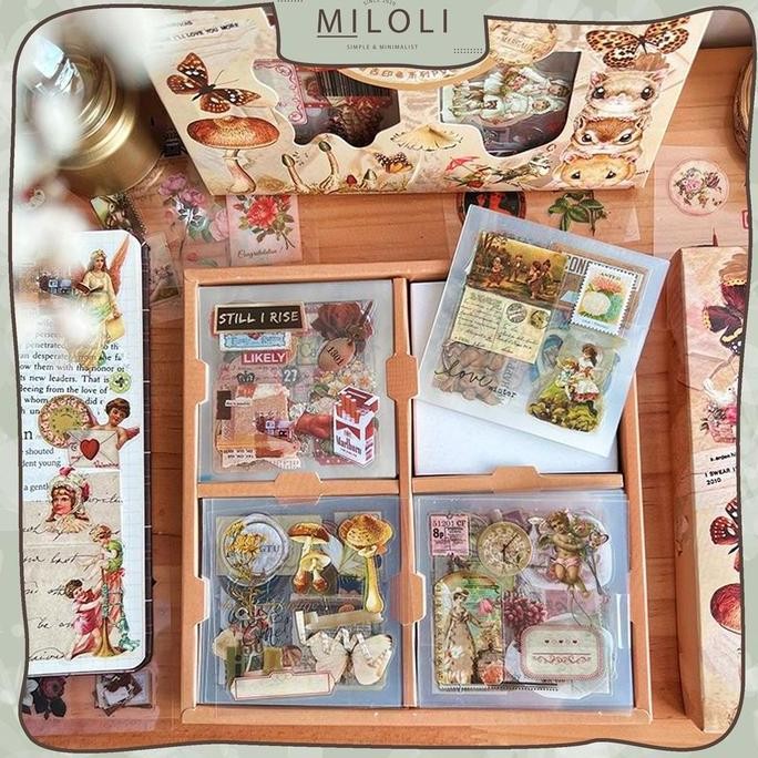 

ready [MILOLI] 100lembar VINTAGE PLANT ENGLISH Sticker PET DIY Scrapbook Stiker Hias Lucu in Box -B0387
