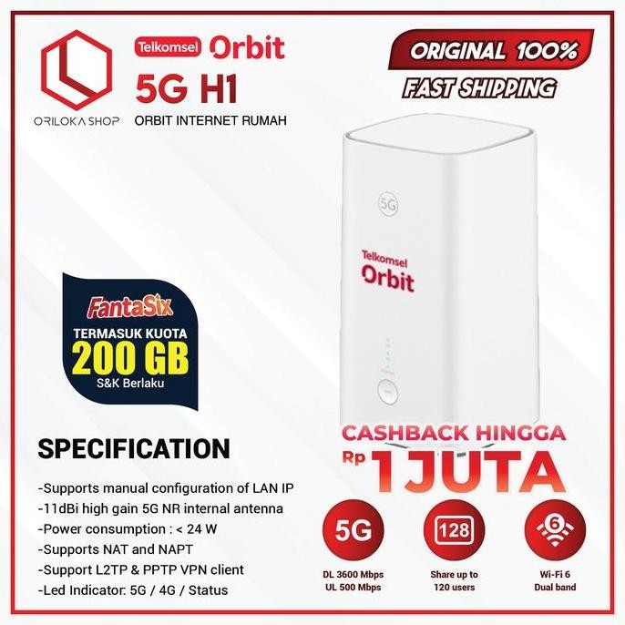 READY Orbit 5G H1 Modem Router Wifi High Kuota Telkomsel 200GB