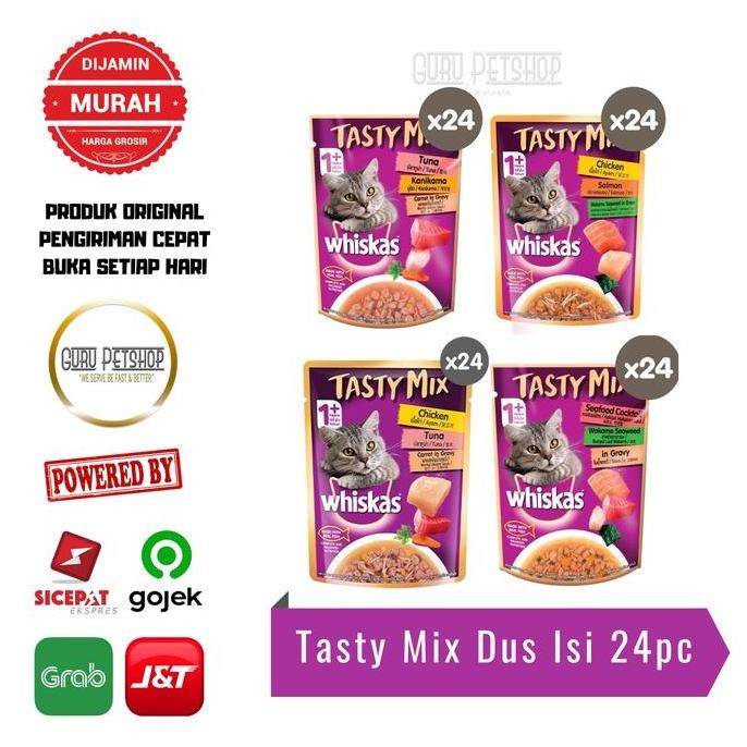 HARGA DISC - Whiskas Tasty Mix 1 Dus Isi 24 Whiskas Pouch Whiskas Makanan Basah