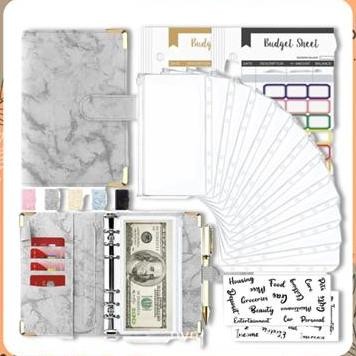 

NEW Budgeting Binder A6 Organizer Uang Cash Budget Envelope Zipper Bahan PU Leather Hitam Notebook Paper Stationery