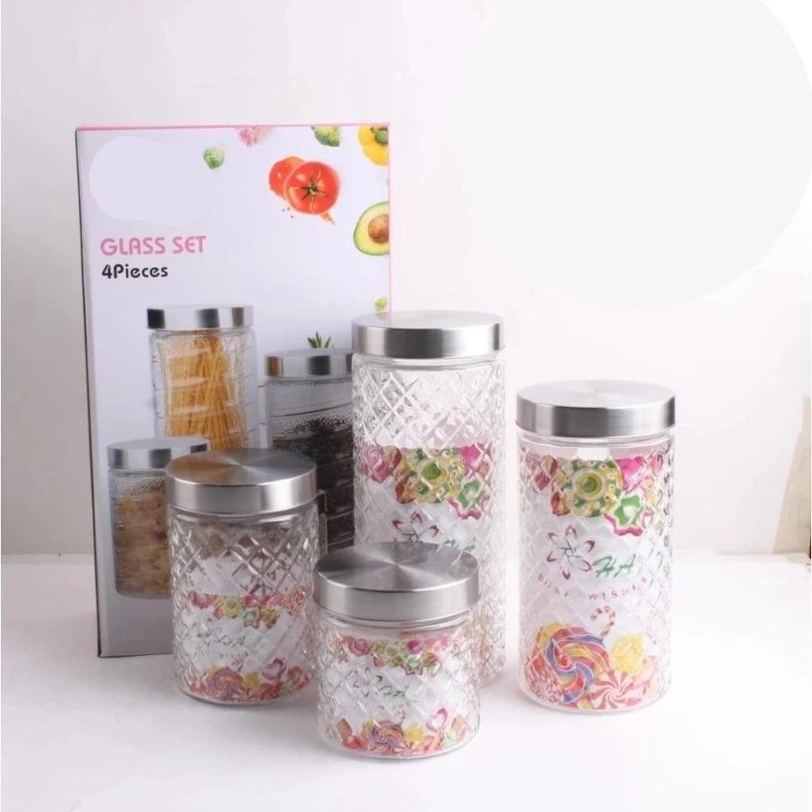 Hc [Set 4Pcs] Toples Kaca Set 4 In 1 Toples Kue Lebaran Elegant Mewah / Toples Kaca Medium