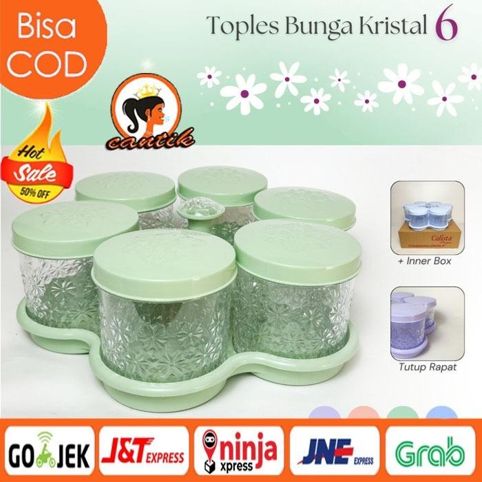 Hc Toples Kristal Enam Bunga / Toples Kue Kering Lebaran 6 Daun | Toples Set 6 Daun