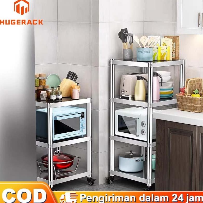 Rak Dapur Stainless Steel Serbaguna Rak penyimpanan Rak Roda Serbaguna