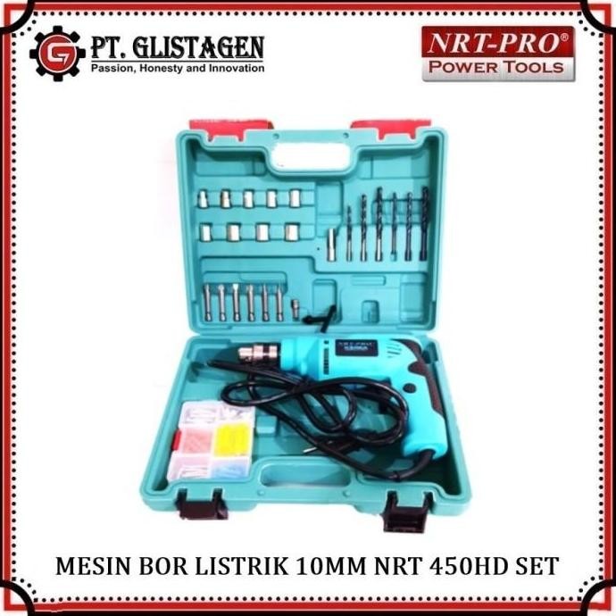 Mesin Bor Tangan Listrik 10mm Set Mata Bor Komplit Nrt Pro 450 HD Set