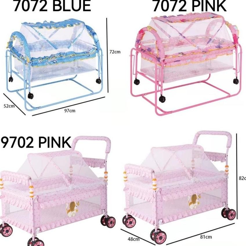 Ranjang Bayi Box Bayi Tempat Tidur Bayi Roda dan Kelambu