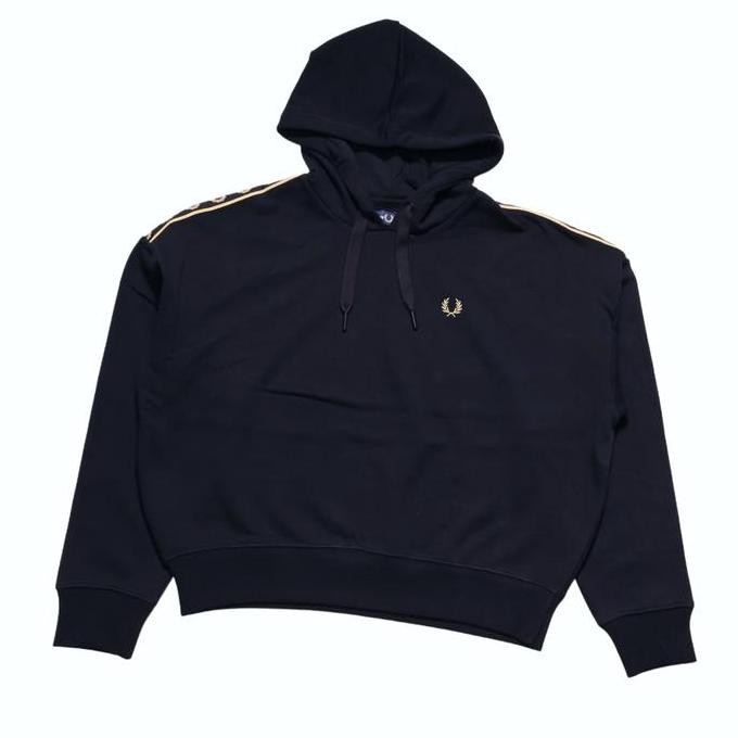Fred Perry Women Tape Hoodie Black / Gold Original Terbaru