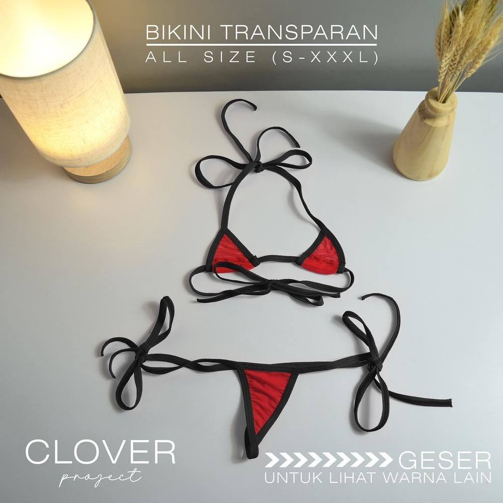 Micro Bikini Transparan Lingerie Transparan Thong G string Bra Set