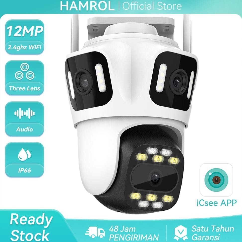 Hamrol 8MP Kamera WiFi PTZ With Dual Lens 12MP Three Lens Outdoor Security Camera CCTV iCsee App