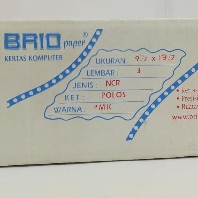 

Kertas Komputer Brio Uk Folio 3ply : 2 NCR PMK (9,5" x 13/2)