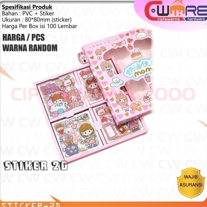 

><><><] 1 Box Stiker MOMO 2D Motif Kartun Korea Lucu Anti Air Dekor botol- DBS