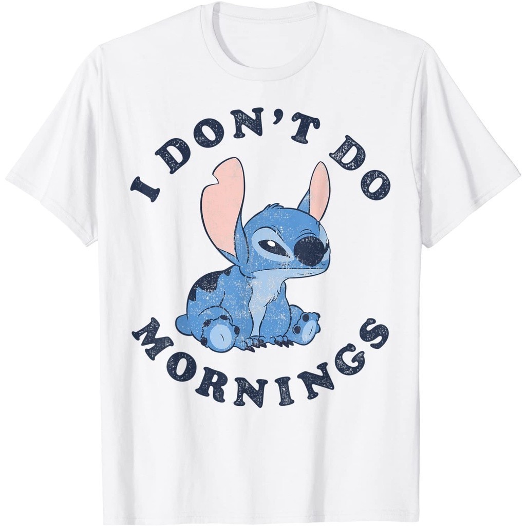 Pinky Project - Baju Kaos Disney Lilo & Stitch I Don't Do Mornings T-Shirt Premium Cotton Combed 24s
