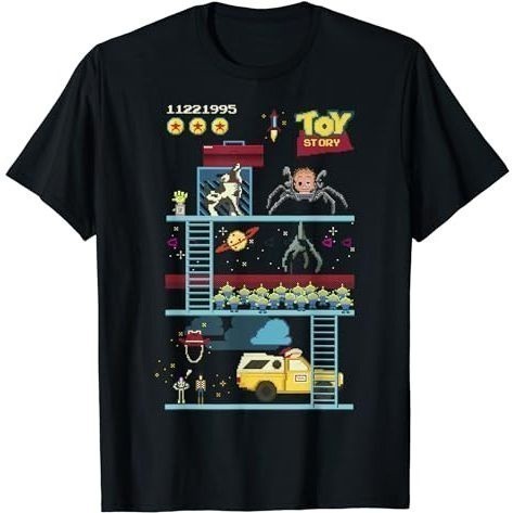Kaos Disney Pixar Toy Story 8-Bit Video Game Scene T-Shirt Baju Unisex Vintage 100% Cotton Combat 24
