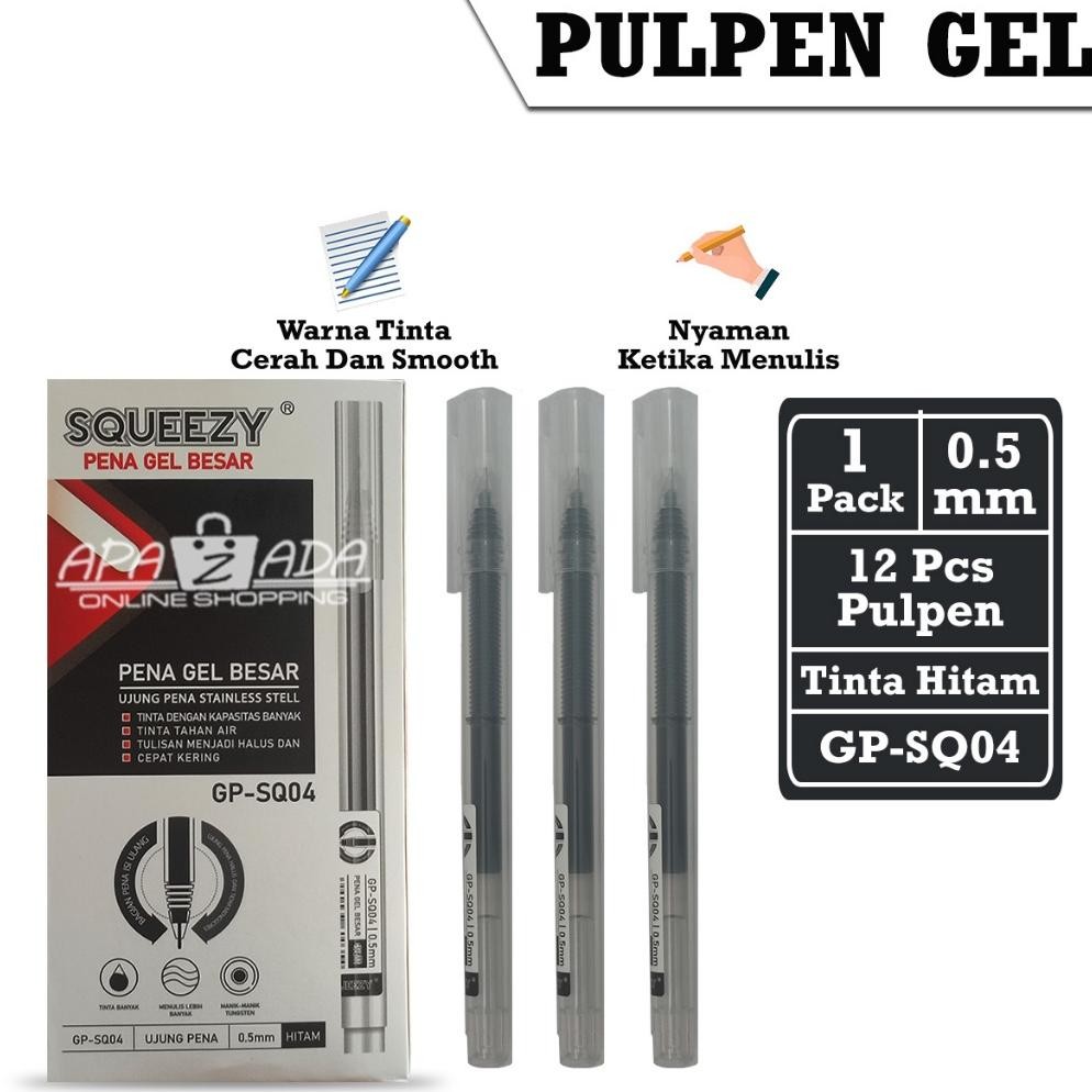 

Ready Apazada - Gel Pen / Pulpen Gel Tinta Hitam 0.5Mm [1 Pack - 12 Pcs Pulpen] / Pena Squeezy Smooth / Pen Gp-Sq04