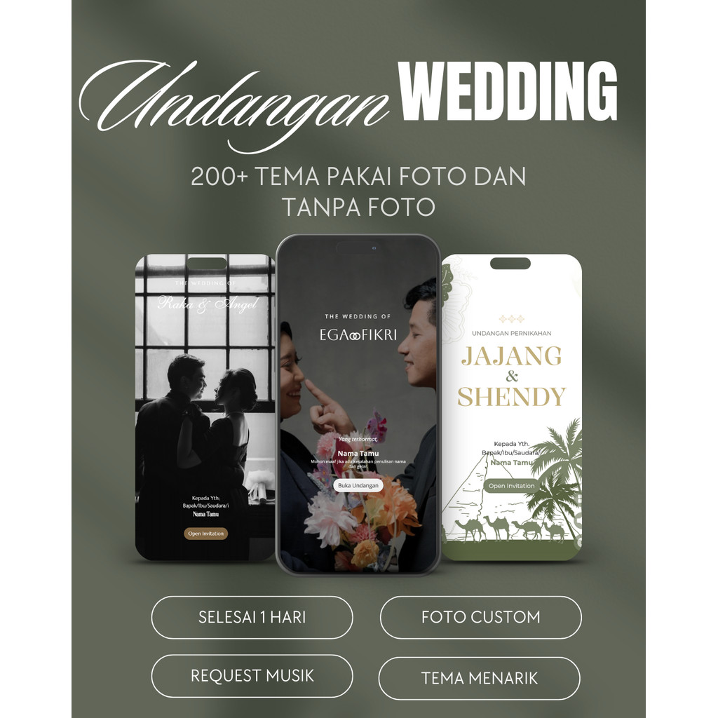 Undangan Digital Website Pernikahan, Khitan, Aqiqah, Wisuda | Menggunakan Foto & Tanpa Foto | 200+ T