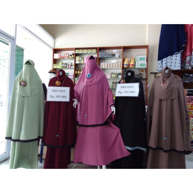Gamis Syar'i Jilbab Bolong Tangan Set Cadar Tali Bahan Wolfis Cantik Murah