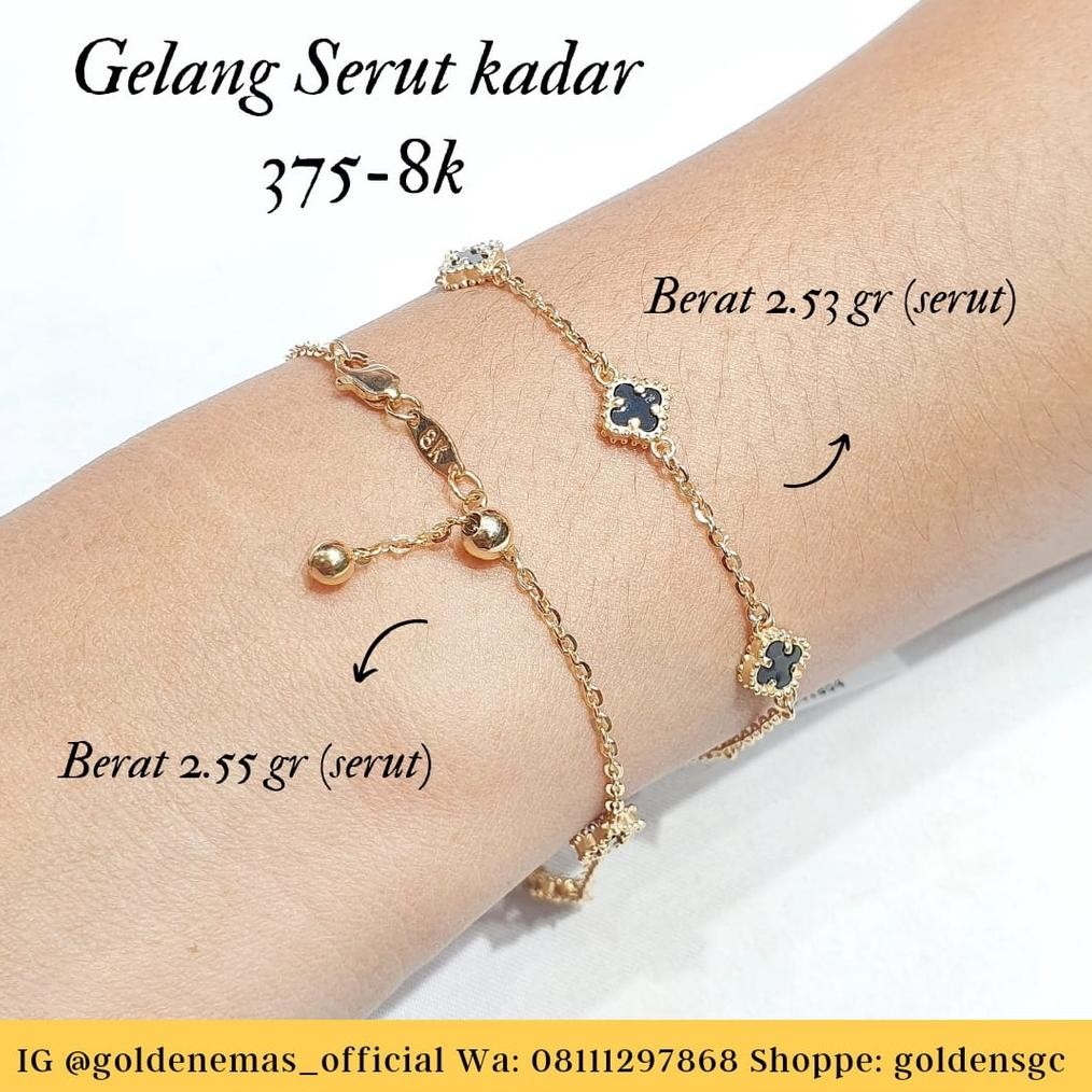 HJK Gelang fashion VC hitam pink model variasi SERUT Emas muda asli Kadar 8k 375