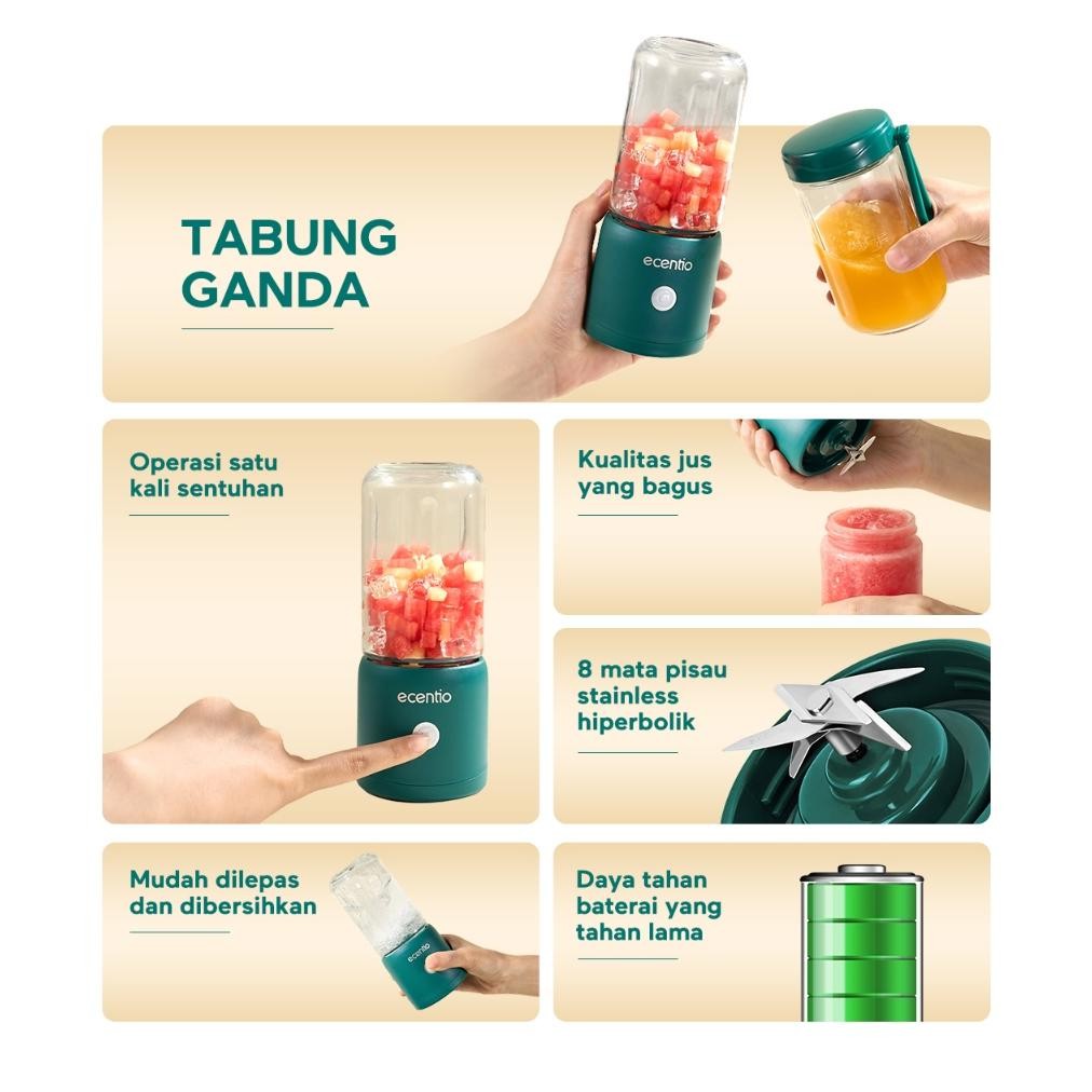HJK Ecentio juicer blender jus portable/blender mini portable Kaca/juicer portable 6/8 mata pisau