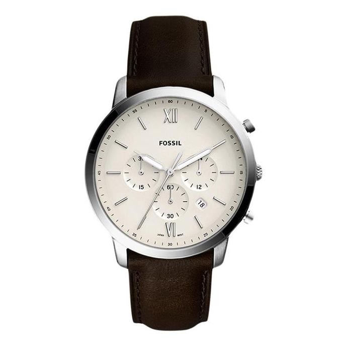 Murah Jam Tangan Pria Fossil Neutra Fs5380 Chronograph Men Beige Dial Brown Leather Strap