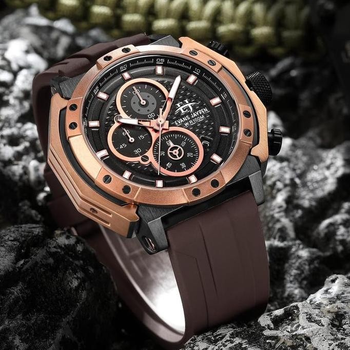 Grosir Diskon  Jam Tangan   Evans Jayden Jam Tangan Pria 9548 Rubber Silicon Chronograph Kaca Sapphi