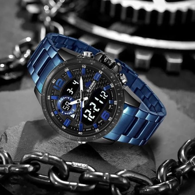 Promo Diskon   Dziner Jam Tangan Pria 8306 Double Time Rantai Stainless Steel Water Resistant 3 Atm 