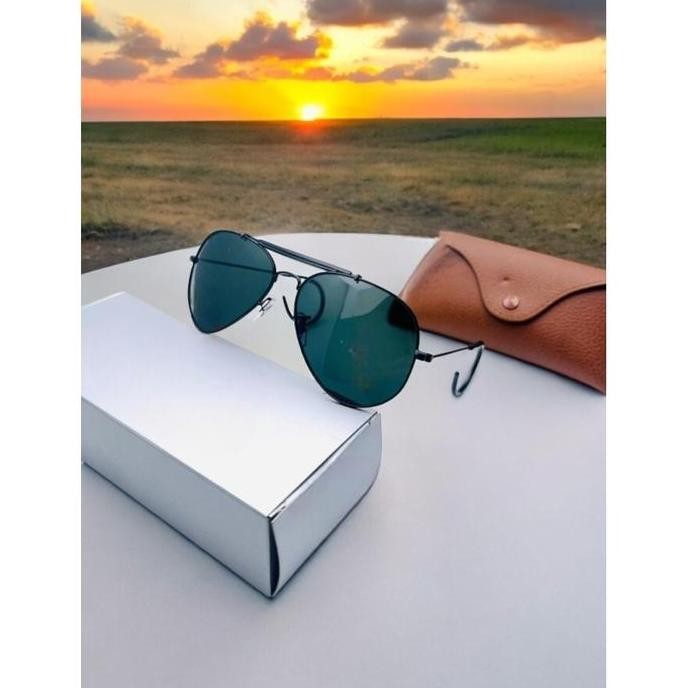 Grosir Kacamata Hitam Pria Pilot Lensa Aviators Bahan Lensa Kaca Anti Sinar Uv - Hitam Full, Kacamat
