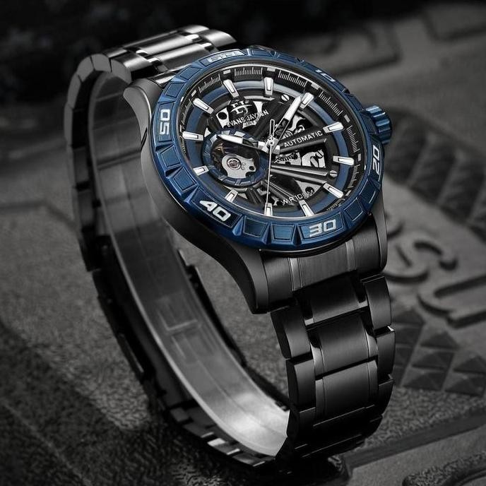 Grosir Diskon    Evans Jayden Jam Tangan Pria 9565 Rantai Automatic Movement Stainless Steel Kaca Sa