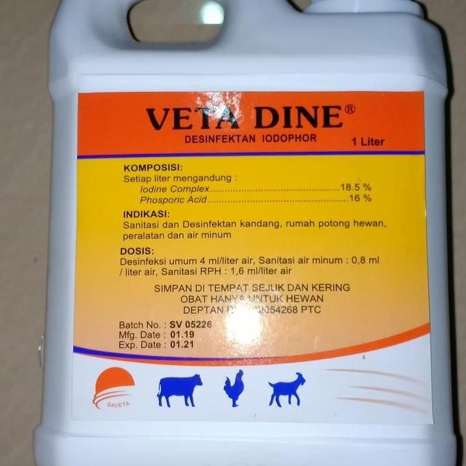 Veta Dine Disinfektan Kandang Iodine Desinfektan Iodophor 1 Liter