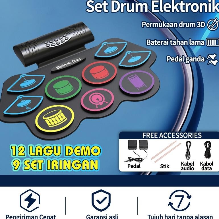 Drum elektronik Bluetooth berwarna/drum elektronik portabel/set drum elektronik silikon portabel per