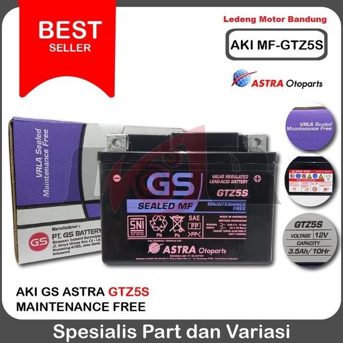 GS Astra GTZ5S MF Aki Kering Kecil 12V Accu GTZ-5s